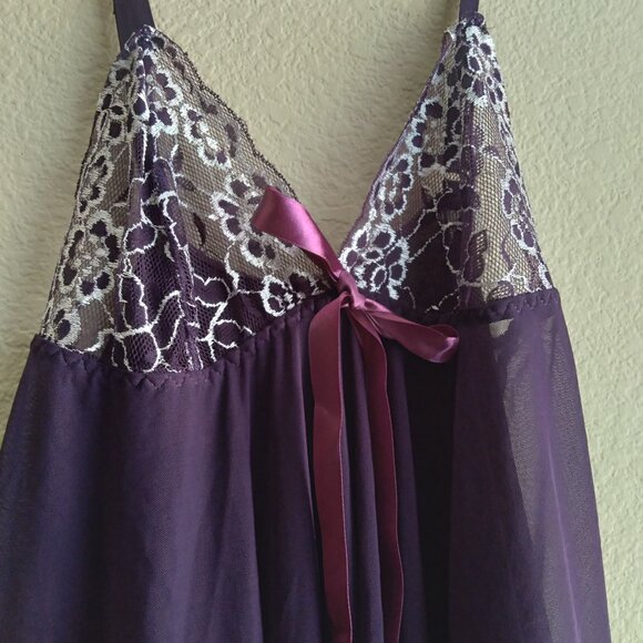 Purple Sheer Mesh Slip Dress with Satin Trim and Bow Tie - Picture 2 of 4